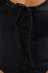 TRENDYOLMİLLA Black Linen Content Satin Detailed Fitted Sleeveless Weaving Blouse - Image 7