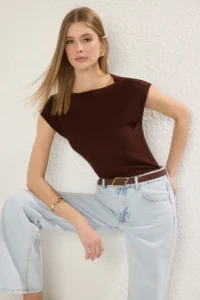 TRENDYOLMİLLA Brown Dog collar Knitwear Thin Blouse