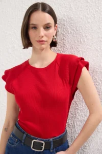 TRENDYOLMİLLA Rejection Sleeves Frilly Fitted Ribbed Knitting Blouse