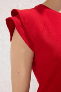 TRENDYOLMİLLA Rejection Sleeves Frilly Fitted Ribbed Knitting Blouse - Image 3