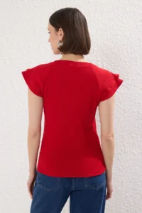 TRENDYOLMİLLA Rejection Sleeves Frilly Fitted Ribbed Knitting Blouse - Image 4