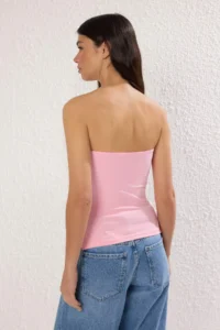 TRENDYOLMİLLA Pink 100% Cotton Strapless Gathering/Drape Detailed Knitting Blouse - Image 4