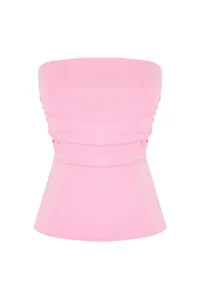TRENDYOLMİLLA Pink 100% Cotton Strapless Gathering/Drape Detailed Knitting Blouse - Image 5