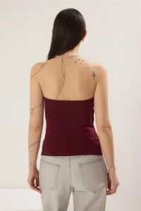 TRENDYOLMİLLA Plum 100% Cotton Strapless Gathering/Drape Detailed Knitting Blouse - Image 4