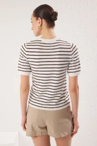 TRENDYOLMİLLA Bonnet Striped Basic Viscose Blended Knitwear Thin Blouse - Image 11
