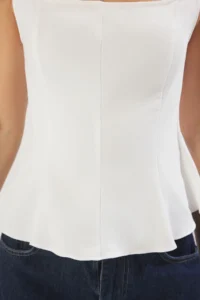 TRENDYOLMİLLA White Fitted Square Neck peplum  Weaving Blouse - Image 3