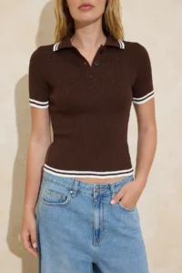 TRENDYOLMİLLA Brown-Rejection Basic Polo Shirt Collar 2 Sets Paket Knitwear Thin Blouse - Image 3
