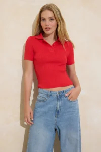TRENDYOLMİLLA Brown-Rejection Basic Polo Shirt Collar 2 Sets Paket Knitwear Thin Blouse - Image 5