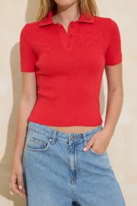 TRENDYOLMİLLA Brown-Rejection Basic Polo Shirt Collar 2 Sets Paket Knitwear Thin Blouse - Image 6