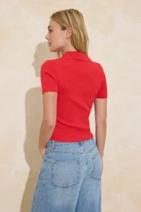 TRENDYOLMİLLA Brown-Rejection Basic Polo Shirt Collar 2 Sets Paket Knitwear Thin Blouse - Image 7