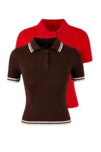 TRENDYOLMİLLA Brown-Rejection Basic Polo Shirt Collar 2 Sets Paket Knitwear Thin Blouse - Image 8