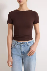 TRENDYOLMİLLA Brown Shirring/Drape Detailed Fitted Knitting Blouse - Image 3