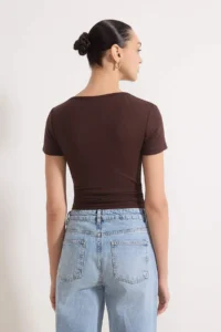 TRENDYOLMİLLA Brown Shirring/Drape Detailed Fitted Knitting Blouse - Image 4