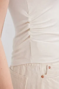 TRENDYOLMİLLA Ecru Shirring/Drape Detailed Fitted Flexible Knitting Blouse - Image 3