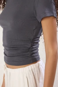 TRENDYOLMİLLA Anthracite Gathering/Drape Detailed Fitted Knitting Blouse - Image 3