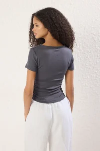 TRENDYOLMİLLA Anthracite Gathering/Drape Detailed Fitted Knitting Blouse - Image 4