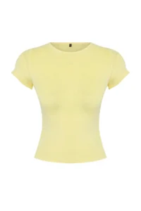 TRENDYOLMİLLA Light Yellow Ruffle/Drape Detailed Fitted Knitting Blouse - Image 5
