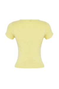 TRENDYOLMİLLA Light Yellow Ruffle/Drape Detailed Fitted Knitting Blouse - Image 6