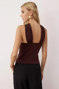 TRENDYOLMİLLA Brown Accessory Detailed Shirred Flexible Knitting Blouse - Image 4