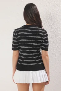 TRENDYOLMİLLA Black Short Sleeve Striped  Knitwear Blouse - Image 5