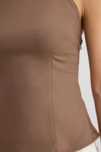 TRENDYOLMİLLA Light Brown Cotton Thin Gabardine Barbell Collar Weaving Blouse - Image 5