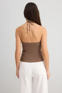 TRENDYOLMİLLA Light Brown Cotton Thin Gabardine Barbell Collar Weaving Blouse - Image 6