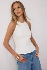 TRENDYOLMİLLA Ecru Cotton Thin Gabardine Barbell Collar Weaving Blouse