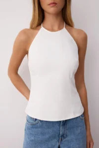 TRENDYOLMİLLA Ecru Cotton Thin Gabardine Barbell Collar Weaving Blouse - Image 3