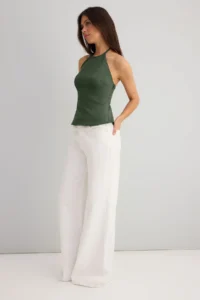 TRENDYOLMİLLA Khaki Cotton Thin Gabardine Barbell Collar Weaving Blouse