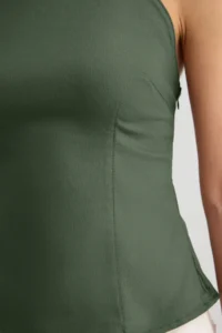 TRENDYOLMİLLA Khaki Cotton Thin Gabardine Barbell Collar Weaving Blouse - Image 5