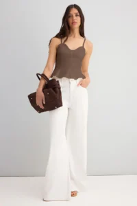 TRENDYOLMİLLA Light Brown Cotton Gabardine Sleeveless peplum Weaving Blouse