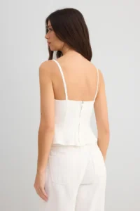 TRENDYOLMİLLA Ecru Cotton Gabardine Sleeveless peplum Weaving Blouse - Image 6