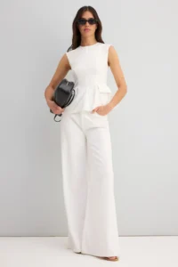 TRENDYOLMİLLA Ecru Cotton Gabardine peplum Pocket Detail Weaving Blouse - Image 2