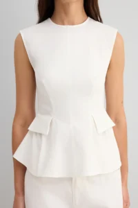 TRENDYOLMİLLA Ecru Cotton Gabardine peplum Pocket Detail Weaving Blouse - Image 4