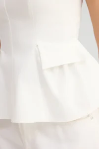 TRENDYOLMİLLA Ecru Cotton Gabardine peplum Pocket Detail Weaving Blouse - Image 5