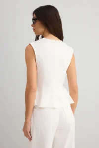 TRENDYOLMİLLA Ecru Cotton Gabardine peplum Pocket Detail Weaving Blouse - Image 6