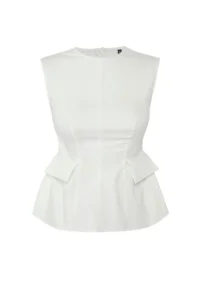 TRENDYOLMİLLA Ecru Cotton Gabardine peplum Pocket Detail Weaving Blouse - Image 7