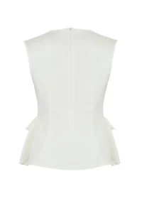 TRENDYOLMİLLA Ecru Cotton Gabardine peplum Pocket Detail Weaving Blouse - Image 8