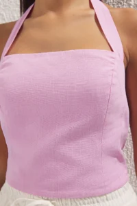 TRENDYOLMİLLA Light Pink linen look Fitted  Weaving Blouse - Image 3