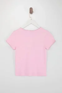 TRENDYOLMİLLA Pink buttoned Fitted Crew Neck Short Sleeve Ribbed Flexible Knitting Blouse - Image 6