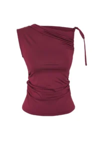 TRENDYOLMİLLA Burgundy Fitted Binding and Gathering Detailed Sleeveless Flexible Knitting Blouse - Image 5