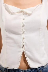 TRENDYOLMİLLA Ecru Fitted Arkadan tied up Sleeveless Weaving Blouse - Image 3