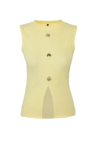 TRENDYOLMİLLA Yellow Aksesuar buttoned Crew Neck Regular Size Vest Knitting Blouse - Image 5