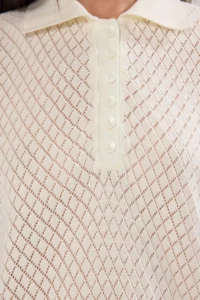 TRENDYOLMİLLA Ecru Viral Delikli/Cellular Summer Polo Shirt Collar  Knitwear Blouse - Image 4
