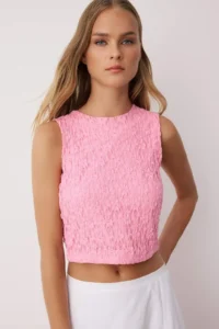 TRENDYOLMİLLA Pink Fitted Lace Knitting Blouse