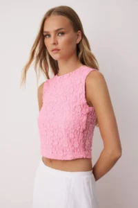 TRENDYOLMİLLA Pink Fitted Lace Knitting Blouse - Image 2