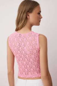TRENDYOLMİLLA Pink Fitted Lace Knitting Blouse - Image 4