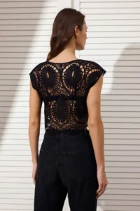 TRENDYOLMİLLA Black Crochet Sleeveless Crop Knitwear Blouse - Image 4