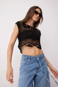 TRENDYOLMİLLA Black Crochet Sleeveless Crop Knitwear Blouse - Image 6