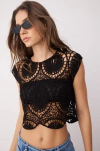 TRENDYOLMİLLA Black Crochet Sleeveless Crop Knitwear Blouse - Image 7